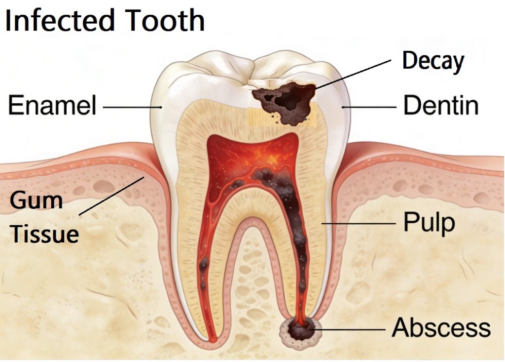 Infected tooth for root canal treatment