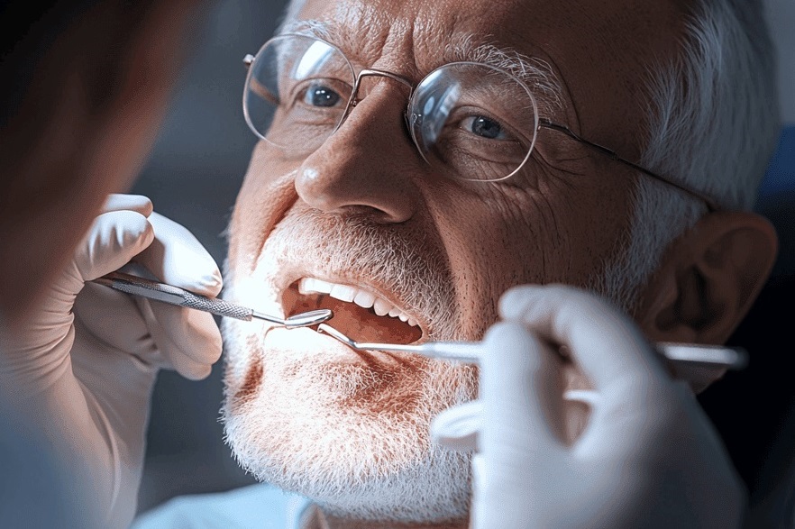 elder patient with dentures