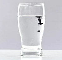 A drop of ink in a glass of water.